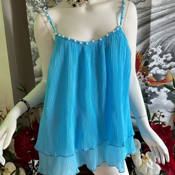 Chicme PEARL STUDDED TURQUOISE BLUE CAMI TANK TOP MEDIUM - Picture 4 of 7